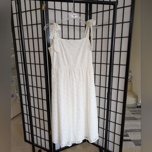 White Eyelet Lace Tie Strap Dress